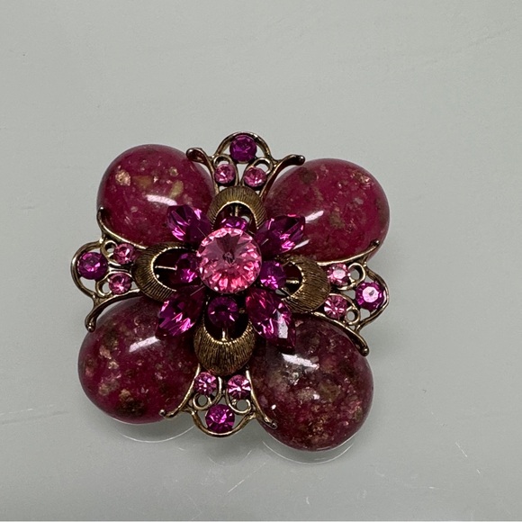 Vintage Pink and Gold Floral Brooch - Picture 1 of 3